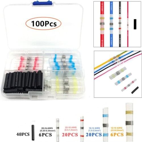 100PCS Mix Solder Seal Slevee Heat Shrink Tube Fast Connect Waterproof Wire Connectors Soldering Terminals
