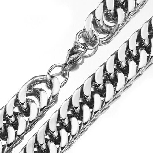 19mm Wide Heavy Jewelry 316L Stainless Steel Silver Color Double Cuban Curb Chain Mens Unisexs Handmade Necklace Or Bracelet
