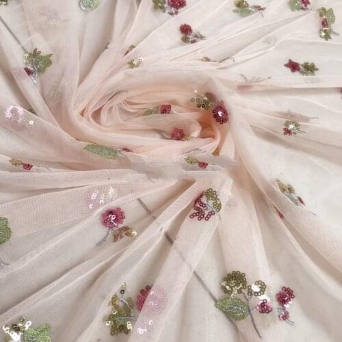 GLace 3Y/Lot 100% Polyester lace fabric Sequins Embroidered Mesh Fabric for Dresses cloth decoration TX794