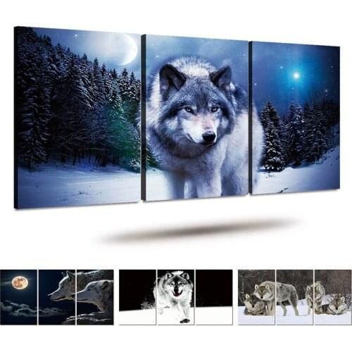 3 Pieces Canvas Art Paintings Printed Snow Wolf Moon Wall Art Print Canvas Paintings Home Decor For Living Room CU-1326C