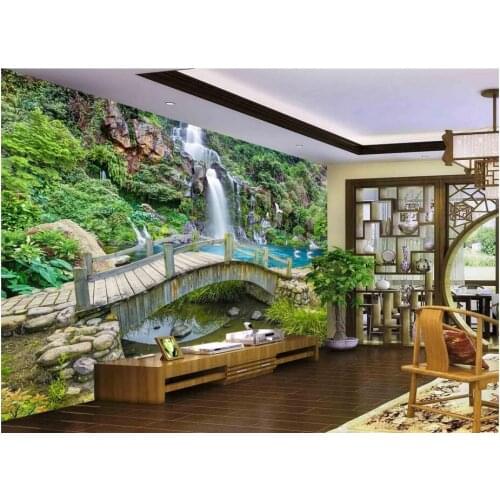 Custom photo 3d wallpaper Non-woven mural Mountain spring stream waterfall landscape Bridges 3d wall murals wallpaper modern
