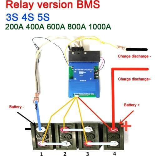 3S 4S 5S BMS 200A 400A 600A 12V Lipo Li-ion LifePo4 Lithium Protection Board Balance Relay High Current RV Inverter car start