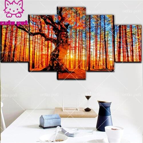 5d DIY Diamond Painting Autumn sunset forest Full round Drill Diamond Embroidery Cross Stitch Sale Home Decor Handmade Kit 5PCS