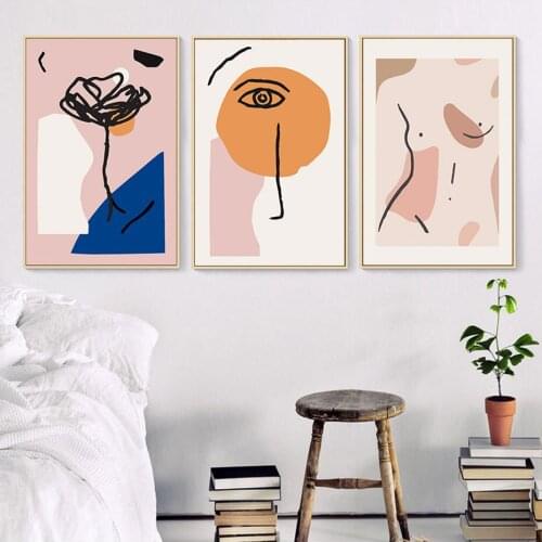 Abstract Scandinavia Warm Canvas Painting Geometric Nude Wall Art Pictures Poster Print for Living Room Home Decor Interior