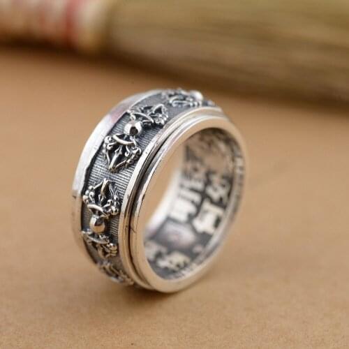 FNJ 925 Silver Buddha Vajra Ring for Men Jewelry 100% Original Pure S925 Silver Sterling Rings Rotatable