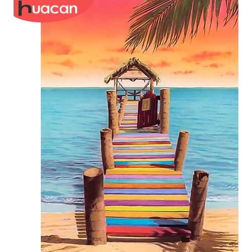 HUACAN DIY Oil Painting Bridge Landscape Drawing On Canvas HandPainted Art Gift Picture By Number Sea Kits Home Decoration
