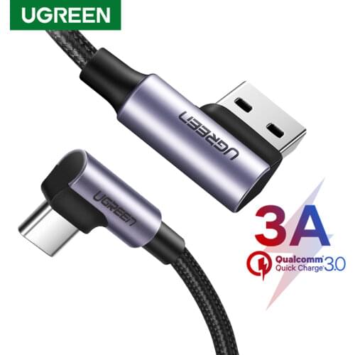 Ugreen USB Type C Cable 3A Fast Charger USB C Cable For Xiaomi Poco x3 Samsung Galaxy S20 S10 90 Degree Mobile Phone USB Cord