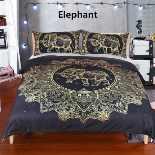 3PCS African Tribal Elephant Bedding Set Boho Mandala Golden Flower Ethnic Indian God Ganesha Duvet Cover Indian Symbol Bed Set