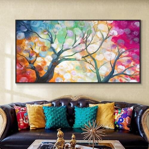 Colorful Trees Painting 100% Hand Painted Oil Painting On Canvas New Original Design Wall Art For Living Room House Decoration