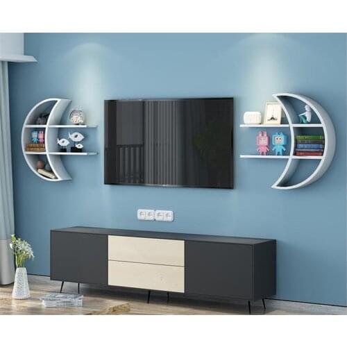 Creative Moon Wall-mounted Rack Wooden Board Storage Shelf Living Room Childrens Room Decorations Shelves Bookshelf