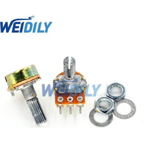 5PCS/LOT B100K 100K OHM WH148 3Pin Linear Single Rotary Potentiometer Pots Shaft 20MM With Nuts And Shim
