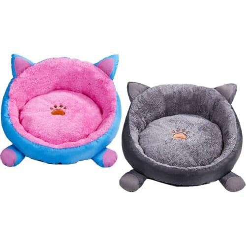 New Pet Sofa Dog Beds Winter Warm Cat Bed Soft Fleece Blanket Puppy Cushion Washable Cartoon Round Pet Beds for Small Dogs