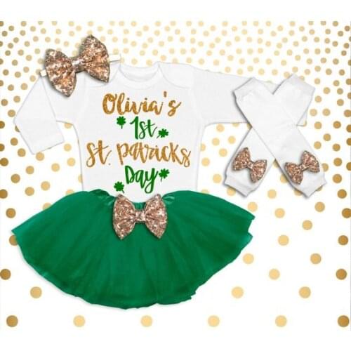 Customize glitter Miss March birthday bodysuit onepiece Tutu t shirt legwarmers toodles 1st St. Patricks Outfit set Birth gifts