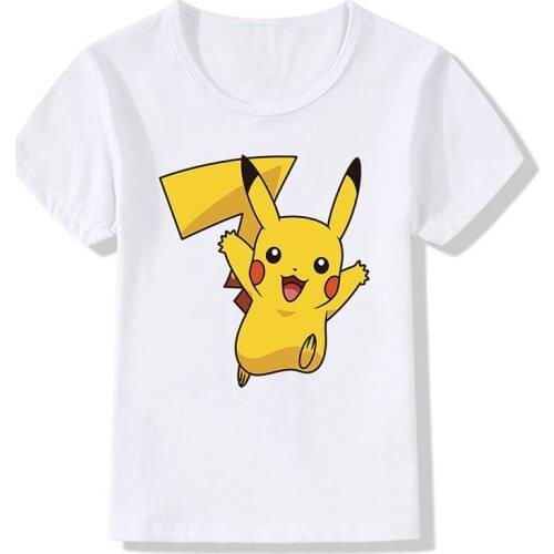 Pokemon Pikachukids Modal T-shirt Pure Color Anime Figures Kawaii Print T Shirt Cute Children White Clothing Tops Toddler Tees