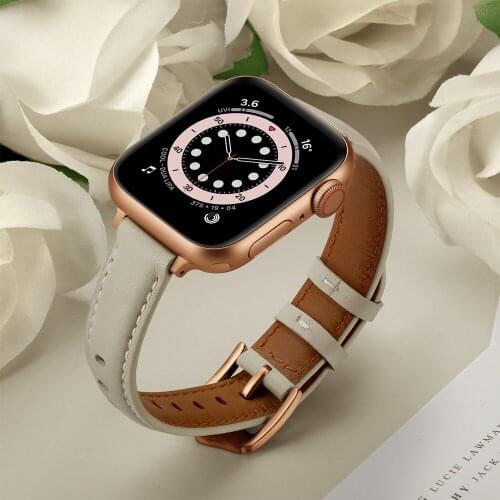 Slim real leather Band For Apple Watch series 6 SE 5 4 3 2 1 42MM 38MM 44MM 40MM ultra-thin Strap For IWatch band 40mm watchband