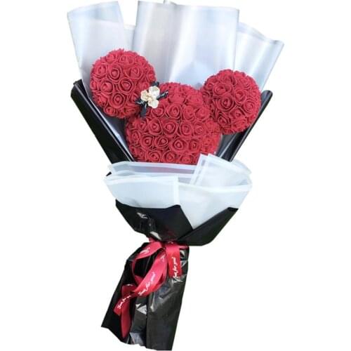 Rose Flower Bear Handmade Artificial Flower Bouquet Bubble Eternal Girlfriend Valentines Day Mother Day Gift