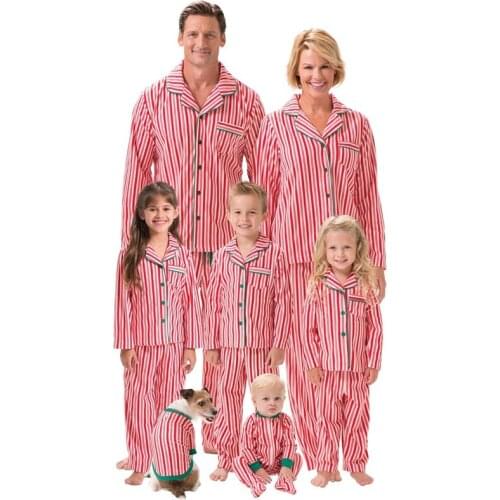 Family Matching Christmas Striped Blouse Pajamas Set Women Men Baby Kids Sleepwear Nightwear