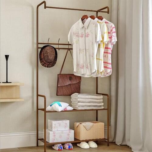 RU Warehouse Fashion Metal Bronze Clothing Rack Europ Style Coat Hanger Indoor Floored Drying Home Bedroom Storage Wardrobe