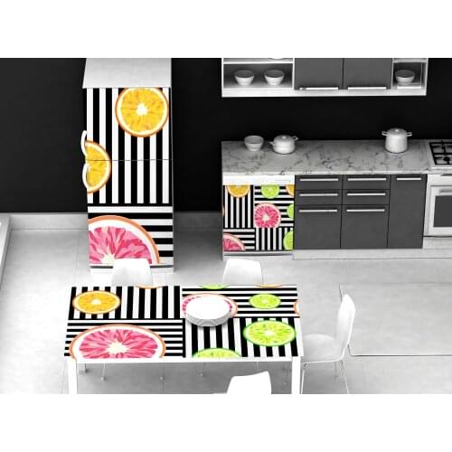 3D Table Refrigerator Wrap Fruit Orange Self Adhesive Freezer Sticker Kids Art Fridge Door Cover Wallpaper Kitchen Accessory