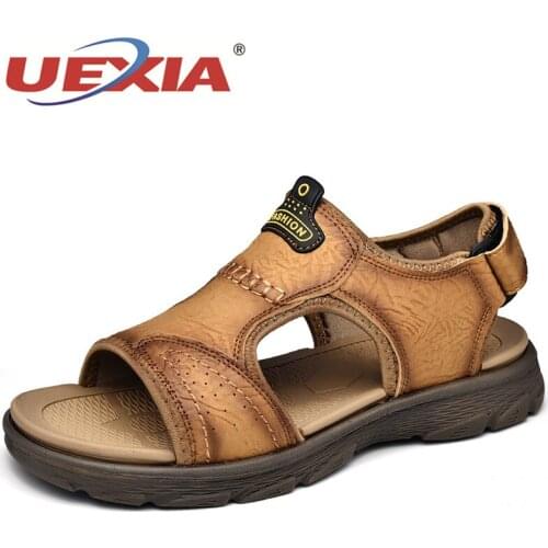 Hot Sale Summer Wading Shoes Outdoor Non-slip Mens Beach Sandals Handmade Genuine Leather Platform Hook & Loop Roman Outdoor