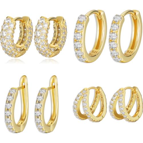 Classic 925 Sterling Silver Earrings for Women Round Circle Zircon Small Tiny Hoops Ear Bone Huggies Gold Color Ear Cuff Jewelry