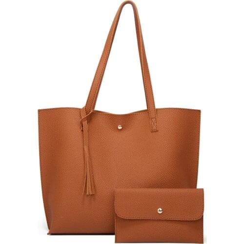 Pure color fringe large capacity shoulder bag European and American fashion handbag tote bag