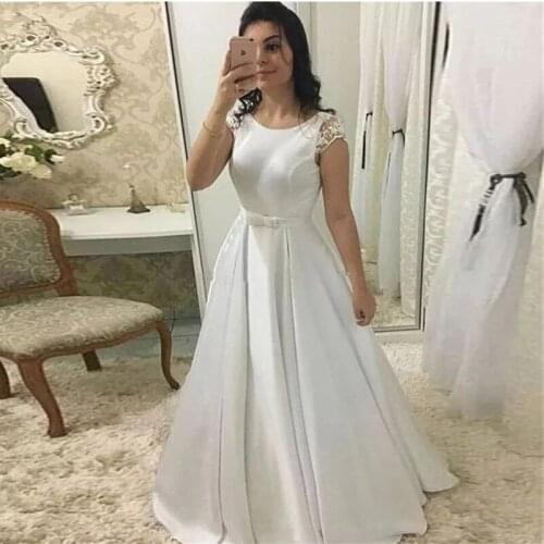 LUXIYIAO LO116 Robe De Mariee Vestido O-neck Backless Wedding Dress Robe De Soiree Simple Satin Vestido De Novia
