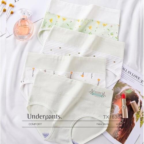 Briefs Plus Size4XL High Waist Panties Women Breathable Soft 4Pcs/set Cotton Underwear Print Seamless Sexy Girls Comfort