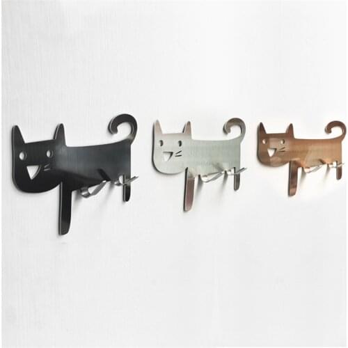 Creative Stainless Steel Cat Pattern Hook Environmental Protection Self-Adhesive Punch-Free Storage Kitchen Bathroom Clothe Rack