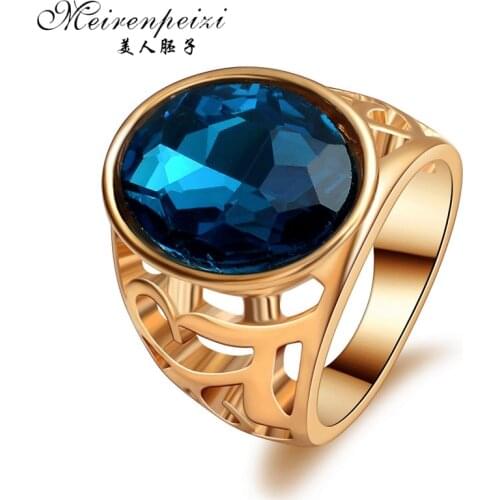 Vintage Men Ring Biker Blue Stone Crystal Ring Punk Jewelry Gold Color Rings Austria Crystal Bijoux For Men Women Top Quality