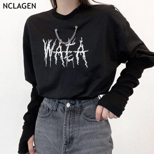 NCLAGEN Women Sweatshirts Harajuku Print Chain Pullovers 2021 Autumn Fall Long Sleeve Crop Hoodies Female Casual Sweatshirt