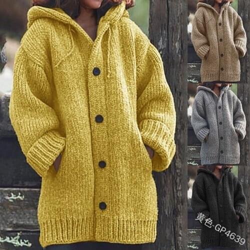 Womens Mid-length Sweater New Cardigan Hooded Jacket Coats Women Winter Sweater Clothes Set