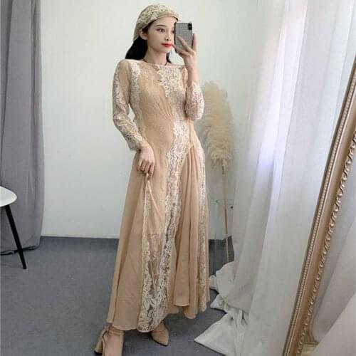 Wedding Evening Party Ladies Dress Elegant Lace Longer Sleeve Dresses Backless Hollow Out Summer Long Maxi Dresses