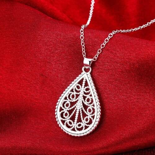New 925 Sterling Silver Pretty elegant Drop shape Pattern Pendant Necklace For Women Fashion noble Jewelry Christmas Gifts
