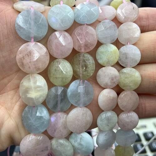 12-16mm Natural Morgan Stone Beads 15'' Faceted Coin Button DIY Loose Beads For Jewelry Making Women Beads Bracelet Necklace