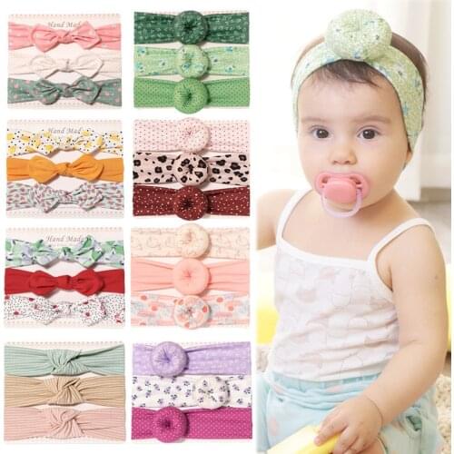 3Pcs/set New Baby Headbands Cotton Print Donuts Bow Infant Turban Hairbands Newborn Photography Props Girl Hair Accessories