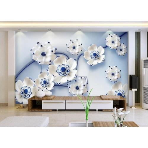 3d bathroom wallpaper Blue lotus jade carving TV background wall photo mural wallpaper Home Decoration