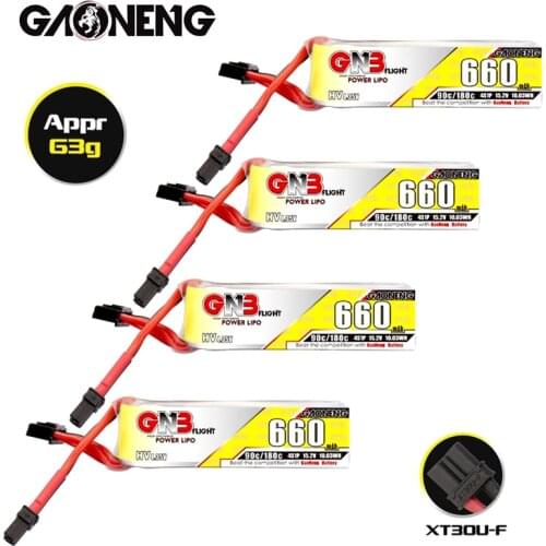 4Pcs/Set GAONENG GNB Max 180C 15.2V 660mAh 4S HV Lipo Battery for Beta85X Whoop Quadcopter FPV RC Racing Drone With XT30U-F Plug