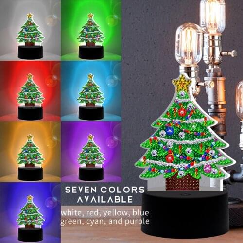 7 Colors 5D Diamond Painting DIY Christmas Tree LED Light Embroidery Home Night Lamp Rhinestones Lamp Home Decor Christmas Gift