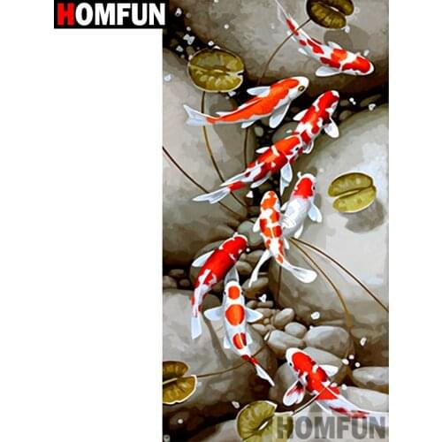 HOMFUN Full Square/Round Drill 5D DIY Diamond Painting "Animal fish" 3D Embroidery Cross Stitch 5D Decor Gift A16465