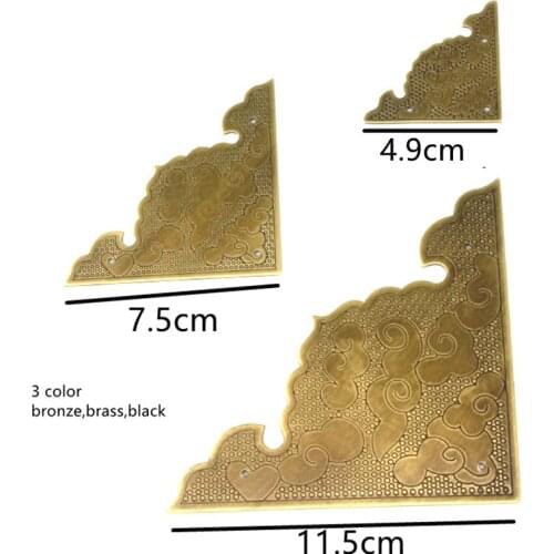 Antique Cabinet Door Corner Cover Brass Bronze Decoration Corner Chinese Jewelry Wooden Box Edge Protector Black 4.9/7.5/11.5CM