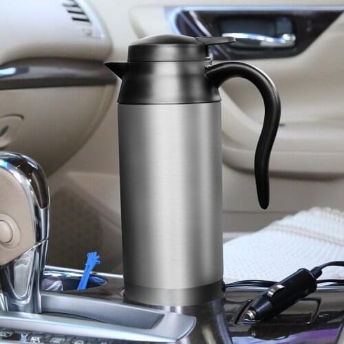 Car Based Heating Stainless Steel Cup Kettle Travel Trip Coffee Tea Heated Mug Motor Hot Water For Car/Truck Use 750ml 12V/24V