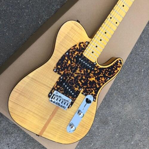 Free shipping 6 string electric guitar musical instrument yellow finishing flame custom electric guitar