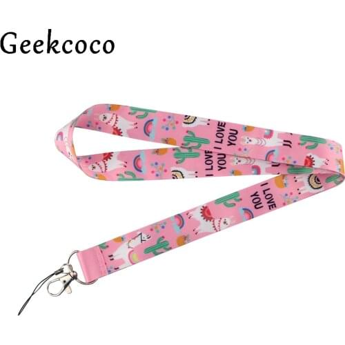 J1354 Cartoon Sheep Animal Keychain Pink Lanyard For Key Webbing Ribbon Neck Strap Fabric Badge Holder Necklace Phone Accessory