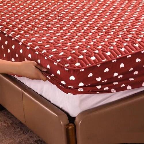 Heart Shaped Printed Cotton Fabric Quilted Mattress Cover Anti-mite Anti-bacterial Bed Fitted Sheet Not Including Pillowcase