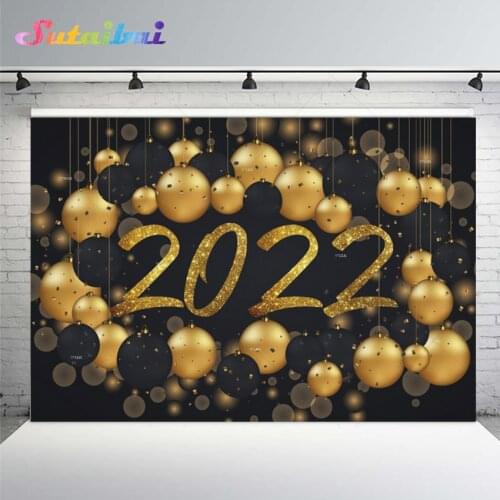 Merry Christmas Backdrop for Photography Gliter Gold Balloons Happy New Year of 2022 Holiday Celebration Banner Photo Background