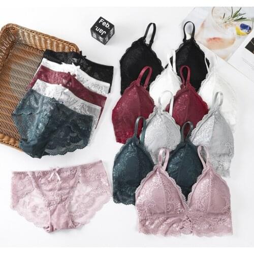 Linbaiway Women Lace Lingerie Set Gilrs Push Up Bras and Panty Set Deep V Seamless Underwear Backless Padded Bralette Lingerie