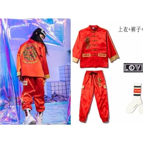 Street dance costumes hip hop boys girls childrens set cool autumn winter trend Chinese style Tang costume bebes jogging suit