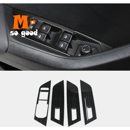 LHD For Skoda Karoq 2017 2018 Stainless Steel Black Car Window Glass Lift Switch Button Panel Decoration Cover Trim 4pcs