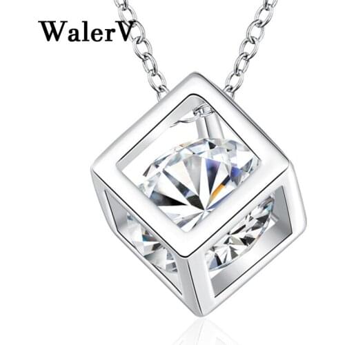 Fashion high quality Square AAA Zircon Pendant Necklace sterling For Women Girl Set wedding Gifts jewelry WalerV